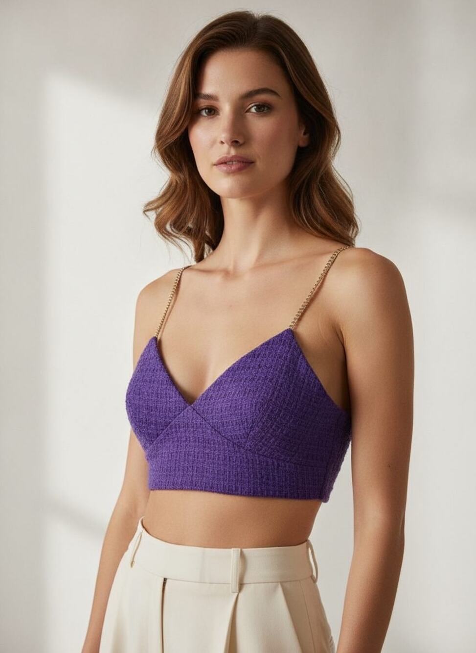 Maje Tweed Crop Top Purple Size M NWT
